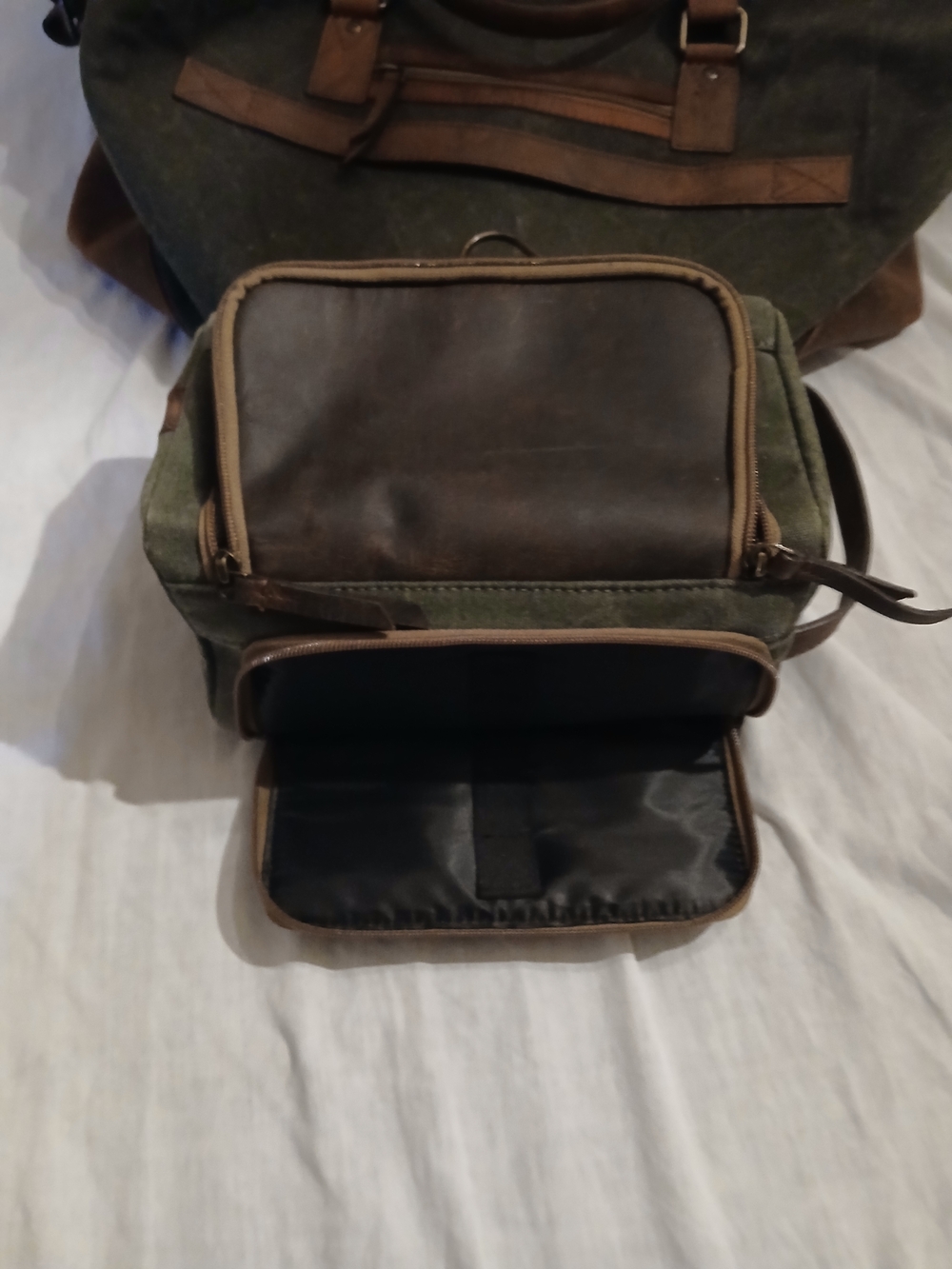 Myra Bag Olive Green Canvas & Brown Leather Weekender - Picture 3 of 16